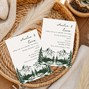 hand drawn Mountain summer wedding invitation