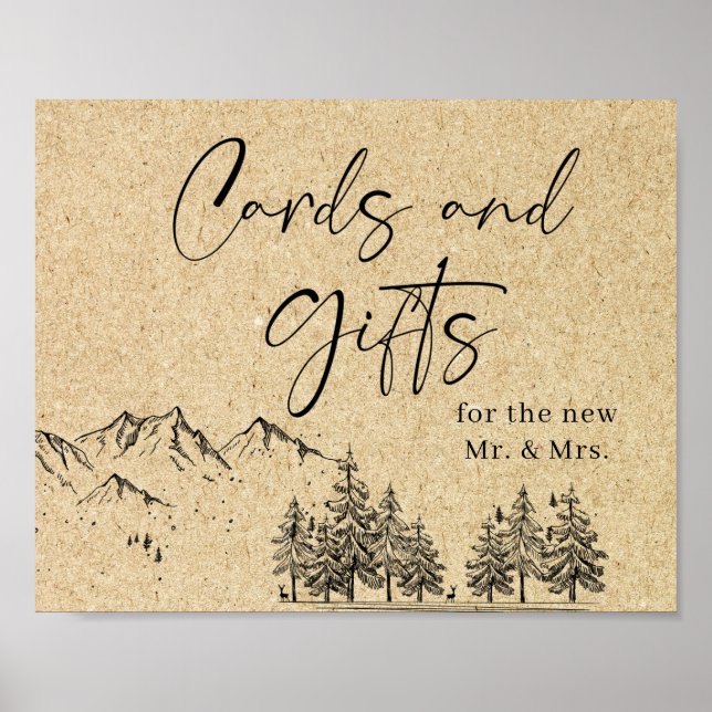 Hand Drawn Mountains Cards & Gifts Wedding Sign (Front)