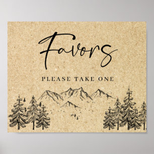 Hand Drawn Mountains Forest Favours Wedding Sign