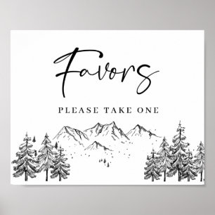 Hand Drawn Mountains Forest Favours Wedding Sign
