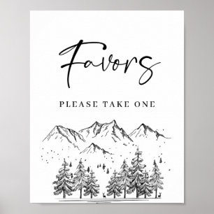 Hand Drawn Mountains Forest Favours Wedding Sign