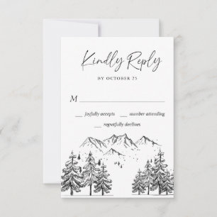 Hand Drawn Mountains Forest Forest Wedding RSVP Card