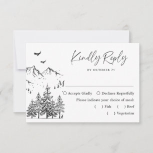 Hand Drawn Mountains Forest Forest Wedding RSVP Card