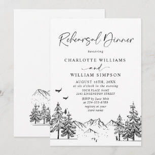 Hand Drawn Mountains Forest Rehearsal Dinner Invitation