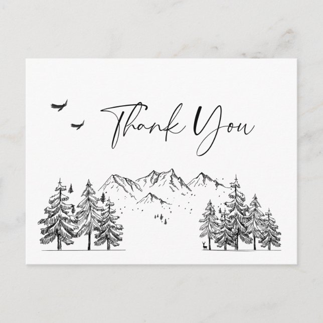 Hand Drawn Mountains Forest Thank You Postcard (Front)