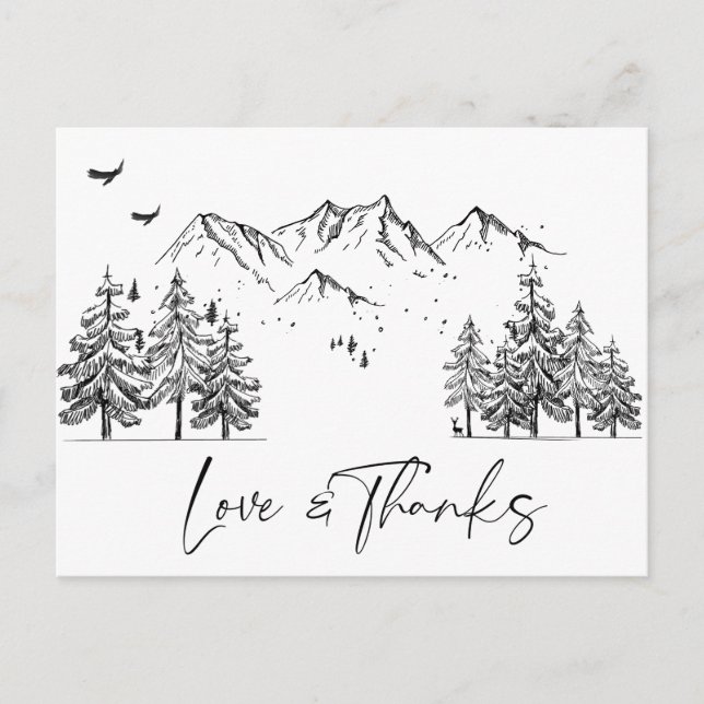 Hand Drawn Mountains Forest Thank You Postcard (Front)