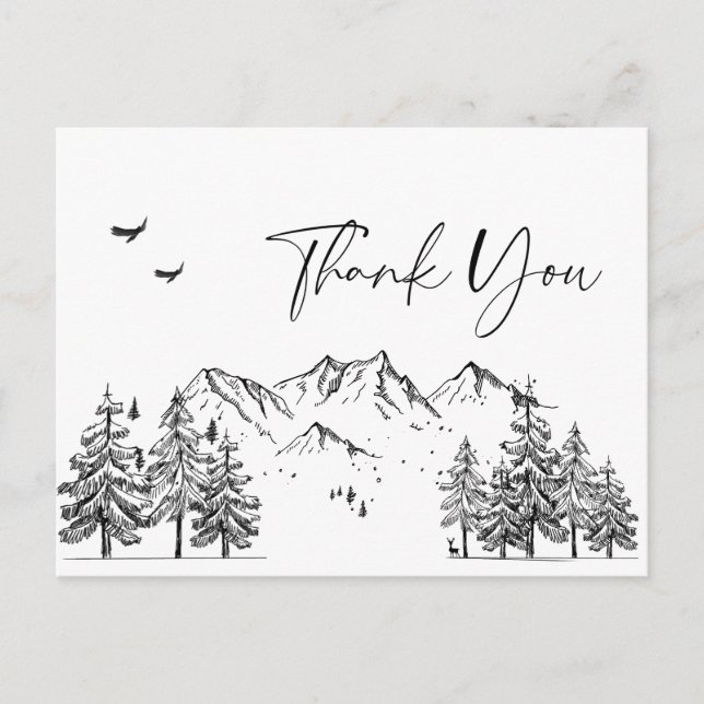 Hand Drawn Mountains Forest Thank You Postcard (Front)