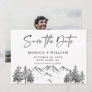 Hand Drawn Mountains Forest Wedding Photo Save Th The Date