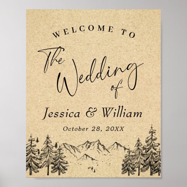Hand Drawn Mountains Forest Wedding Welcome Poster (Front)