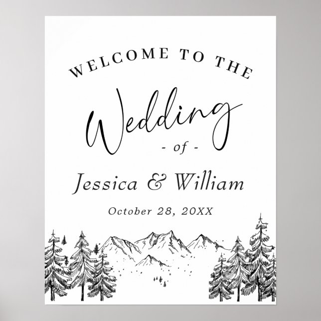 Hand Drawn Mountains Forest Wedding Welcome Poster (Front)