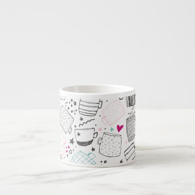 Hand-drawn mug pattern, seamless design. (Front)