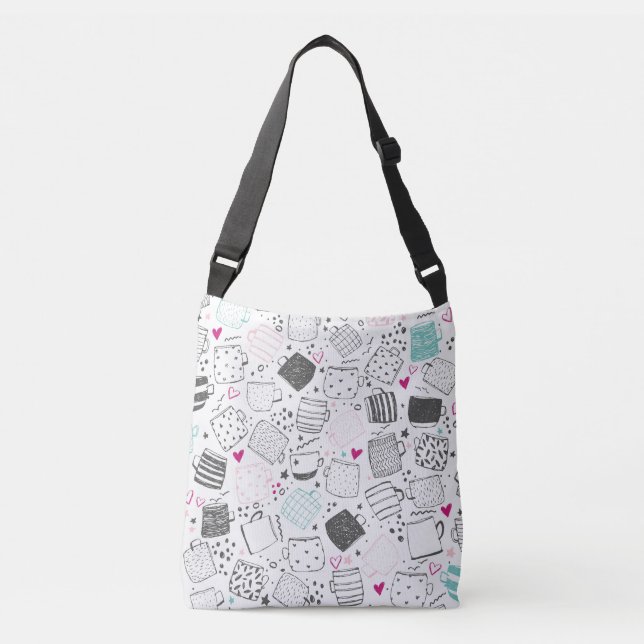 Hand-drawn mug pattern, seamless design. crossbody bag (Front)