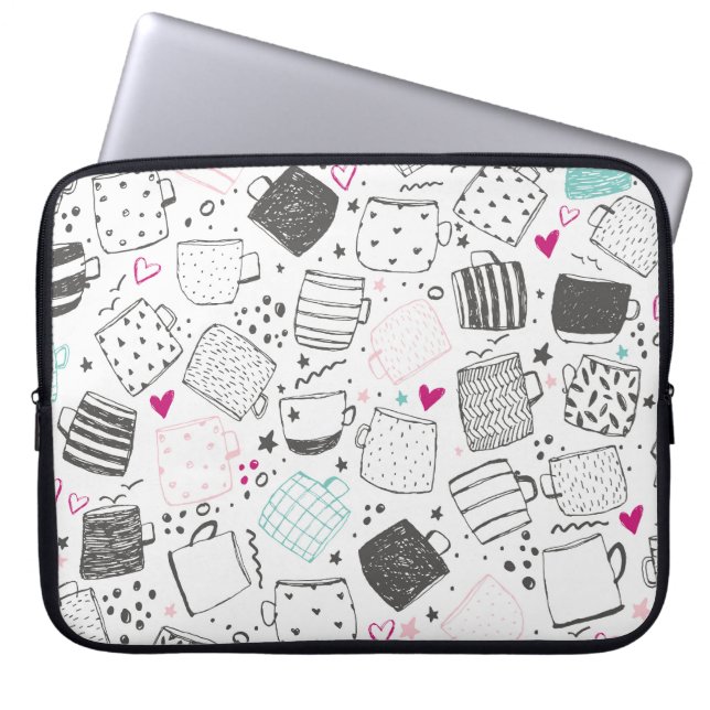 Hand-drawn mug pattern, seamless design. laptop sleeve (Front)