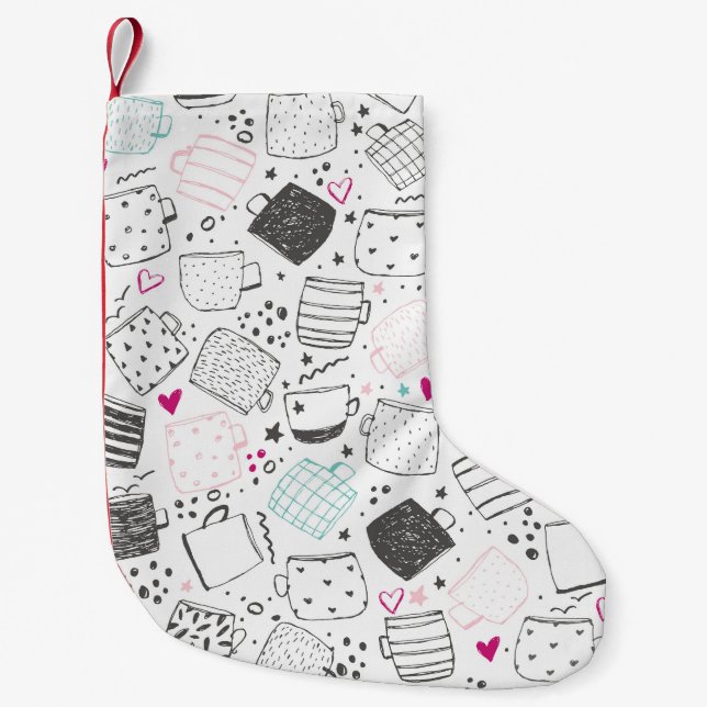 Hand-drawn mug pattern, seamless design. small christmas stocking (Front)