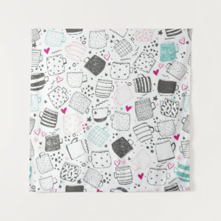 Hand-drawn mug pattern, seamless design. tapestry