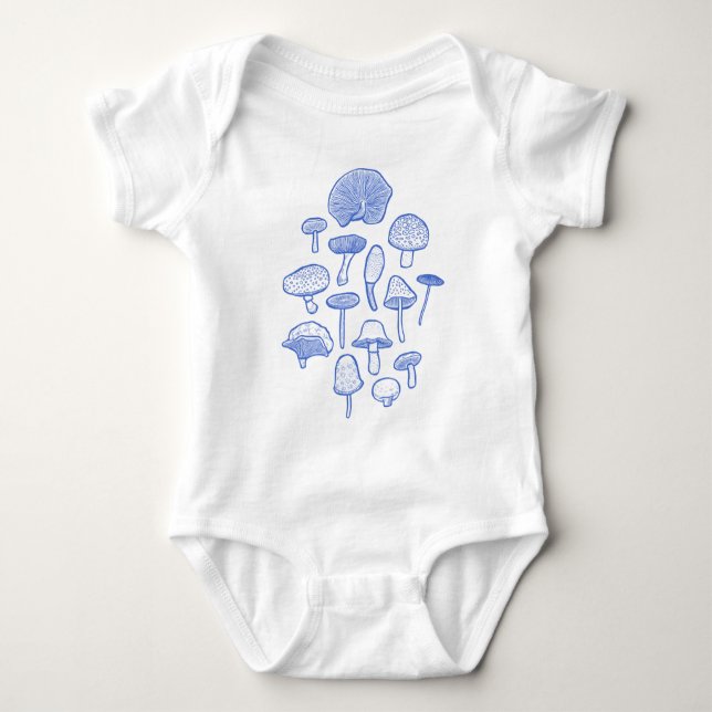 Hand Drawn Mushrooms Collage Baby Bodysuit (Front)