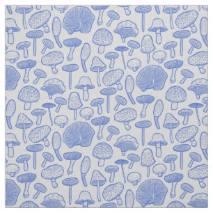 Hand Drawn Mushrooms Collage Fabric