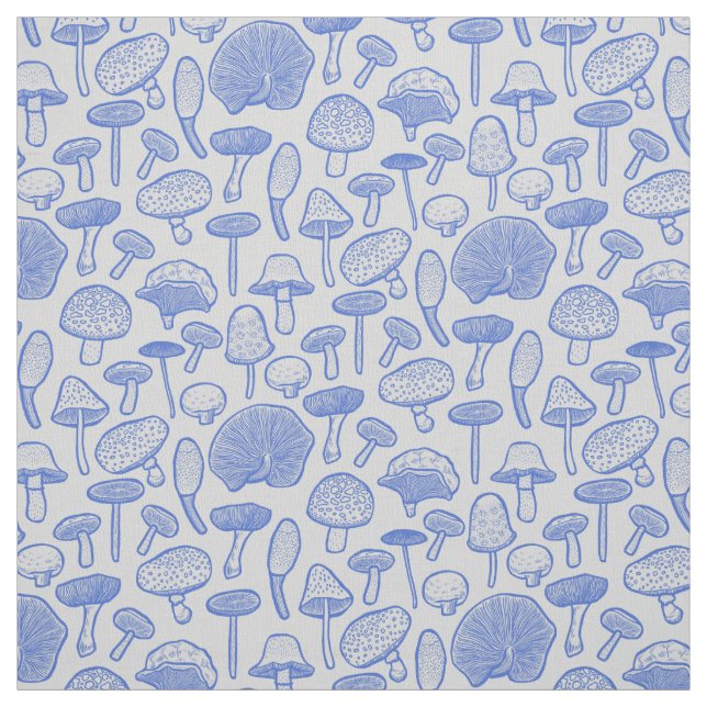 Hand Drawn Mushrooms Collage Fabric (Swatch)