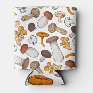 Hand-drawn mushrooms: food background. can cooler