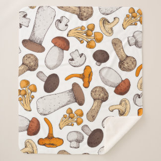 Hand-drawn mushrooms: food background. sherpa blanket