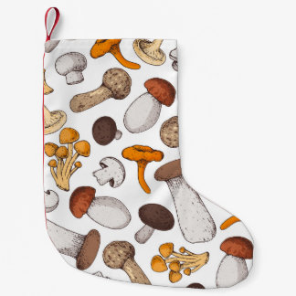 Hand-drawn mushrooms: food background. small christmas stocking
