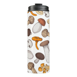 Hand-drawn mushrooms: food background. thermal tumbler