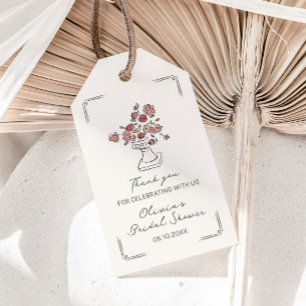 Hand Drawn Muted Red Sage Floral Urn Bridal Shower Gift Tags