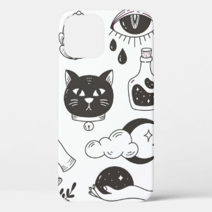 hand drawn mystical tattoo doodle, vintage badge d iPhone 12 case