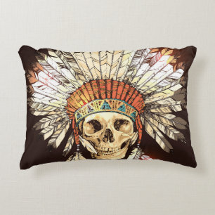 Hand Drawn Native American Indian Headdress With H Decorative Cushion