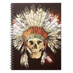 Hand Drawn Native American Indian Headdress With H Notebook