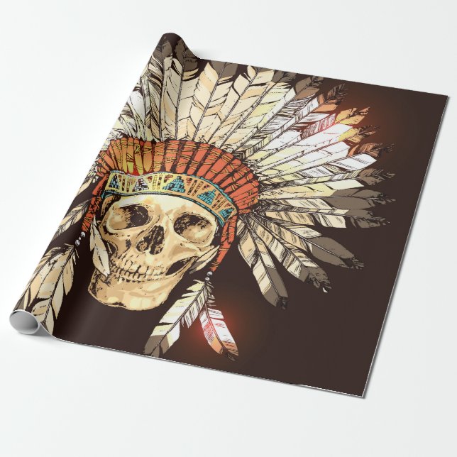 Hand Drawn Native American Indian Headdress With H Wrapping Paper (Unrolled)