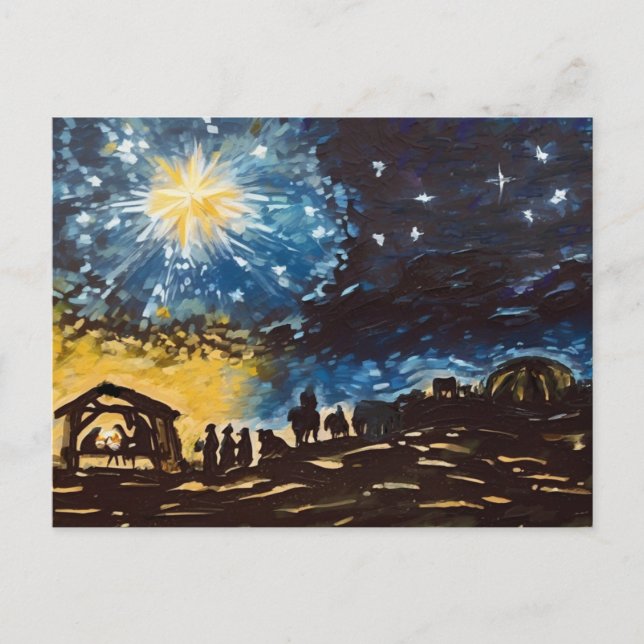 Hand drawn nativity art holiday postcard (Front)