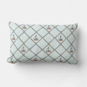 Hand-Drawn Nautical Sailboat with Rope Lumbar Cushion