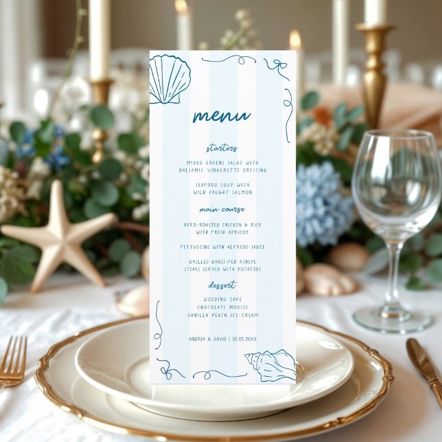 Hand Drawn Nautical Seashell Coastal Wedding Menu (Creator Uploaded)
