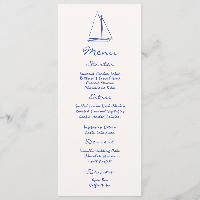 Hand Drawn Nautical Wedding Menu (Front)