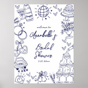 Hand Drawn Navy Blue Bridal Shower Welcome Sign