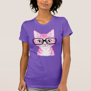 Hand Drawn Nerdy Cat Art Womens Jersey Tee for Her