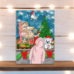 Hand drawn Nostalgic Christmas Window  Display Card<br><div class="desc">Cute little girl in winter coat looking through a decorated store window at vintage toys.</div>