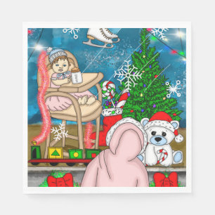Hand drawn Nostalgic Christmas Window  Display  Napkin