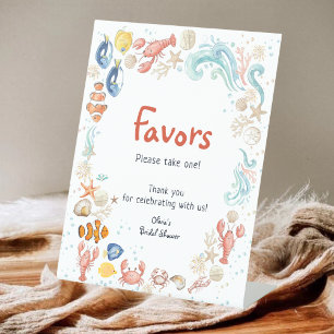 Hand-drawn ocean She Is Catch Bridal Shower Favor  Pedestal Sign