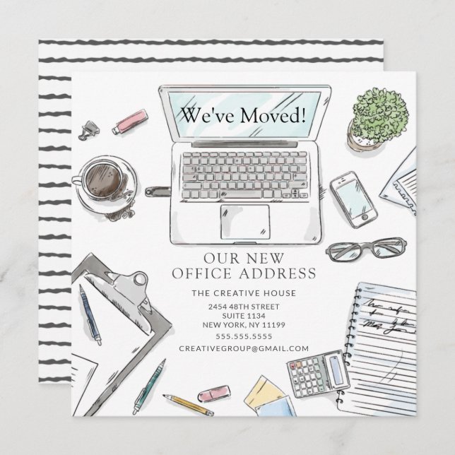 Hand Drawn Office Moving Announcement (Front/Back)