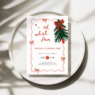 Hand Drawn Oh What Fun Christmas 1st Birthday Invitation