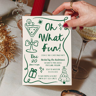 Hand-Drawn Oh What Fun Green Christmas Party Invitation