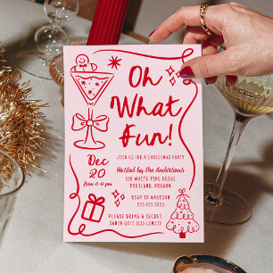 Hand-Drawn Oh What Fun Pink Red Christmas Party Invitation