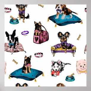 Hand drawn oil painting cute cartoon seamless patt poster