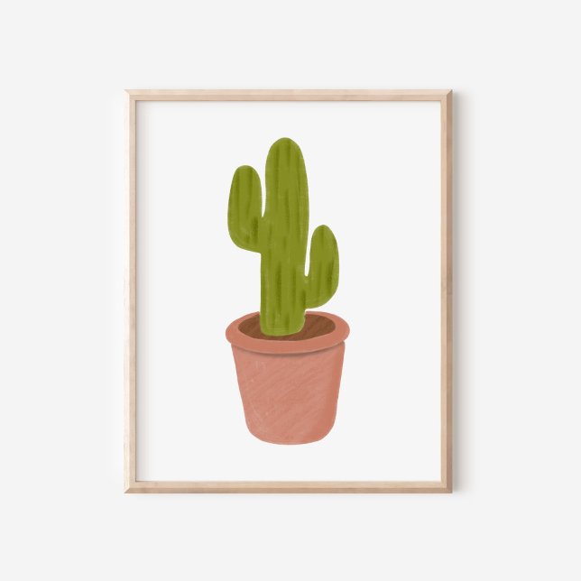 Hand-Drawn Oil Pastel Potted Cactus Art Poster (Creator Uploaded)