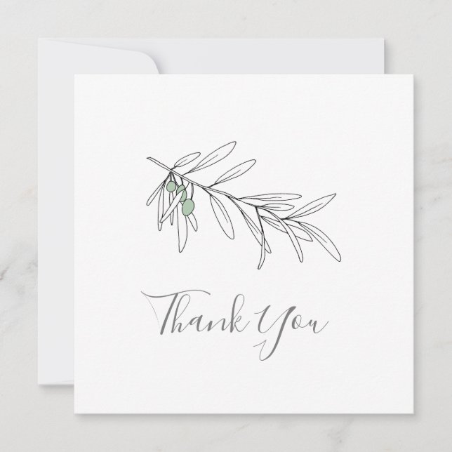 Hand Drawn Olive Leaves   Thank You Card (Front)