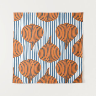 Hand drawn onion bulb vegetable wallpaper. Modern Tapestry