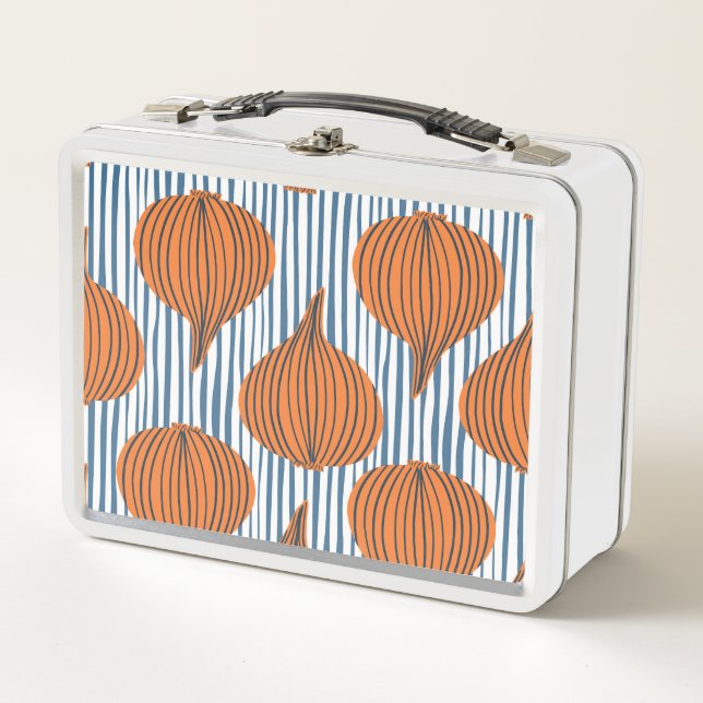 Hand-drawn onion bulbs, organic wallpaper metal lunch box (Front)