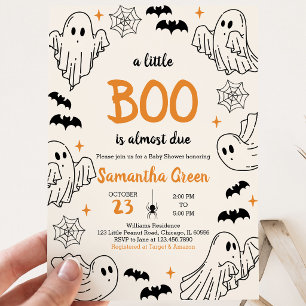 Hand-drawn Orange A Little Boo Baby Shower Invitation